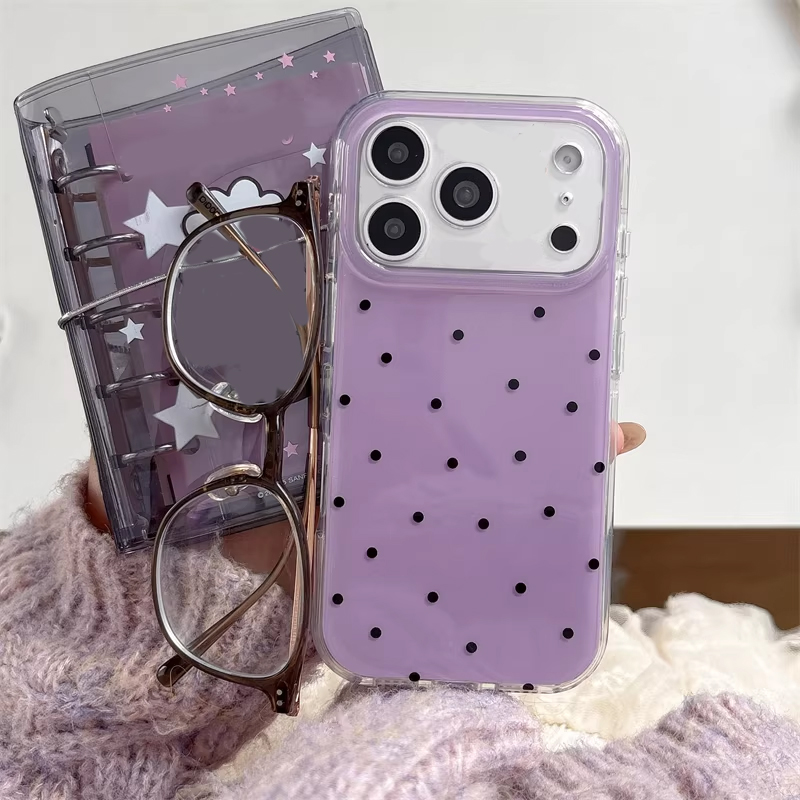 Phone Cases Cool Girl - 韓国のインスタ映え女子向けシンプルな紫の水玉模様のかわいい漫画風スマホケース iPhone 17 16 15 14