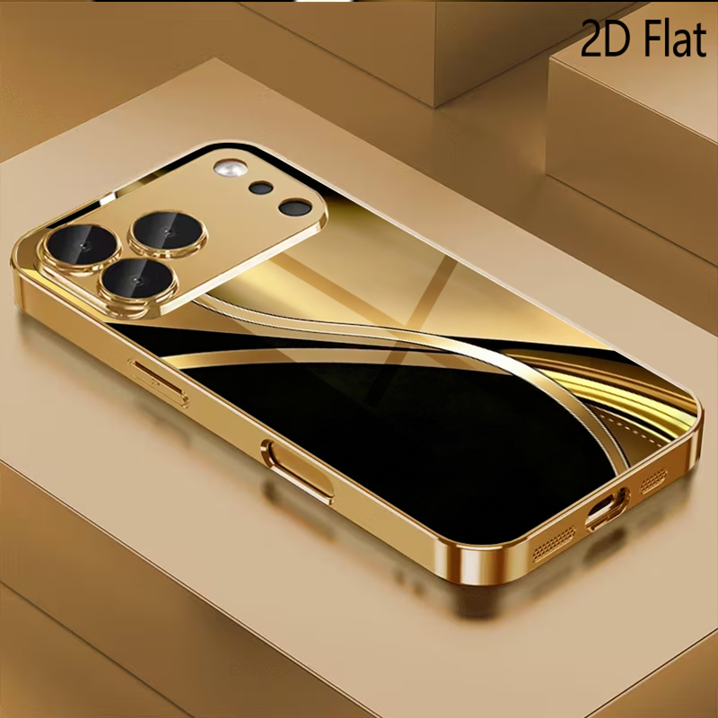 Phone Cases That Cover The Camera - ブラックゴールドプリントパターン入り強化ガラスデザインのiPhone16 17 Pro Max 15 14
