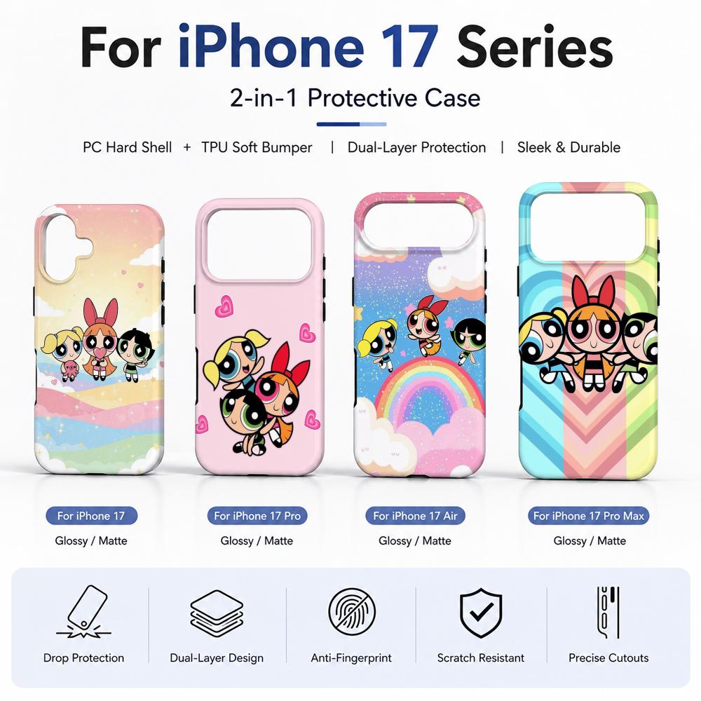 Phone Cases Cool Girl - アニメ「パワーパフ・ガールズ」スマホケース フィルム素材 2-in-1 シェル iPhone 17