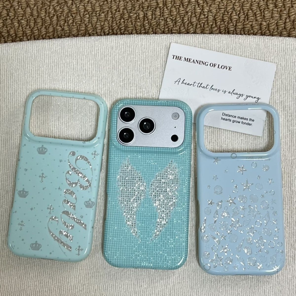 Phone Cases Korean - 韓国風ミントカラーの英語クロスエンジェルウィングスiPhoneケース iPhone 18 17A 16 15