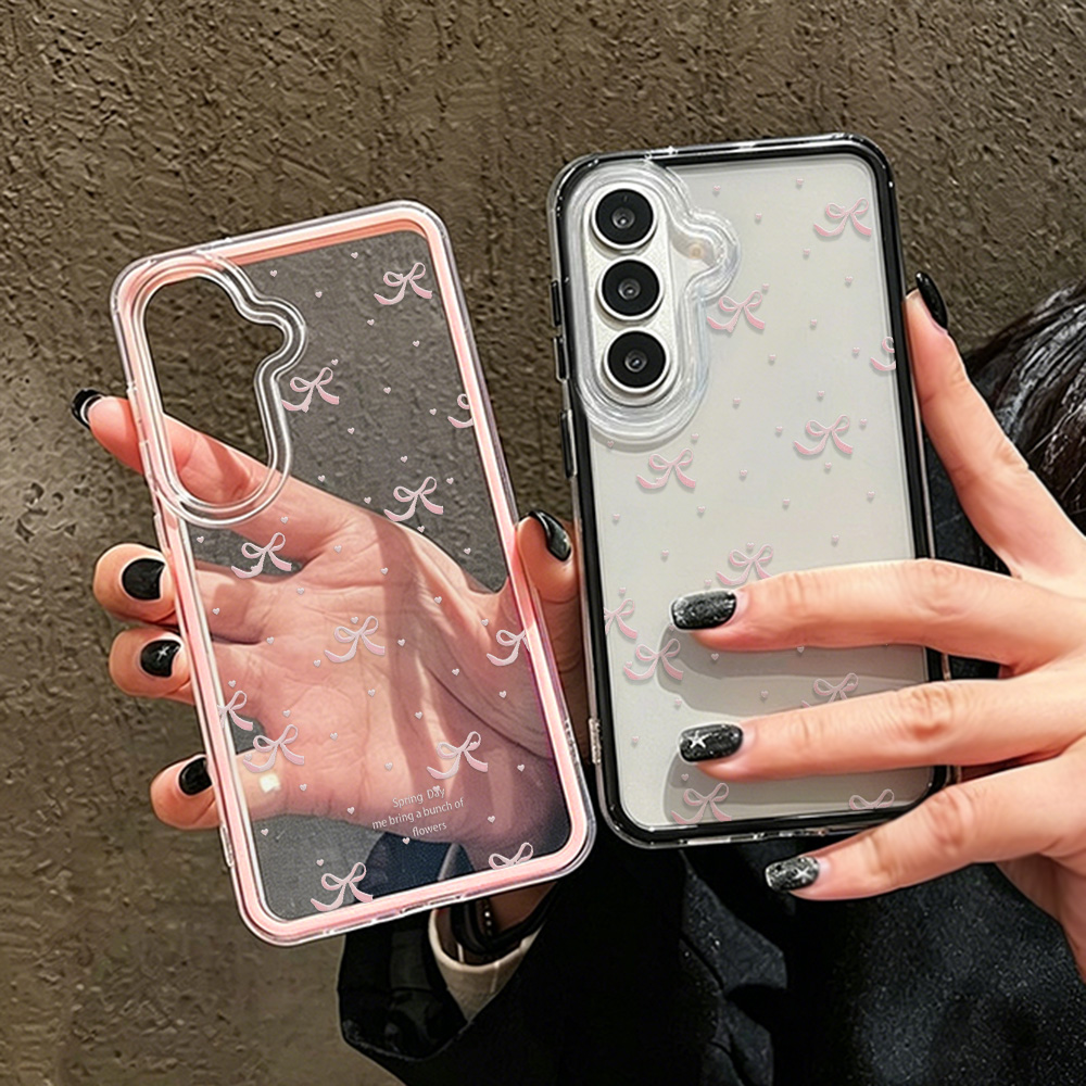 Phone Cases That Cover The Camera - 可愛いピンクのリボン付きソフトフォンケース Samsung A57 A17 A07 A37