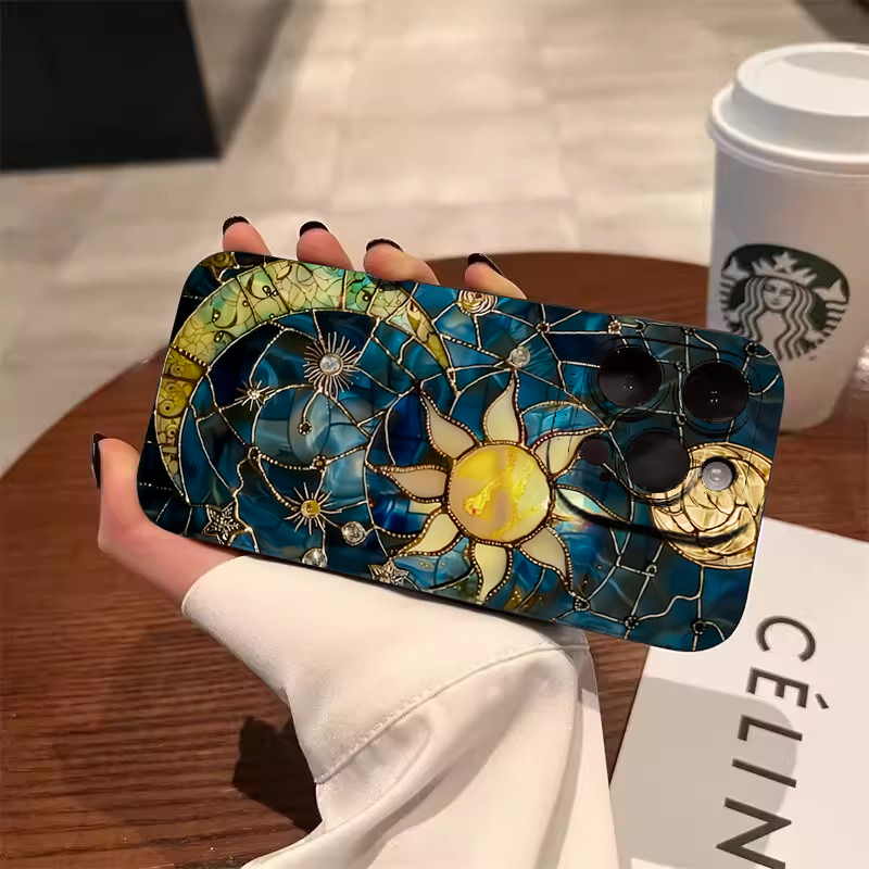Phone Cases For Samsung S21 5G - 美的な太陽と月のプリント柄スマホケース Samsung Galaxy S25 A54 A53