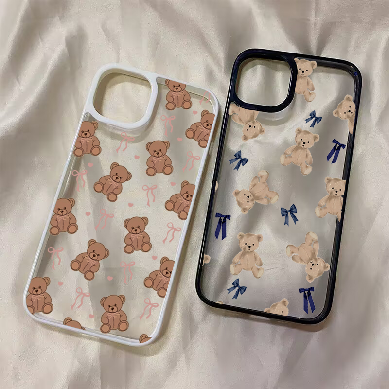 Phone Cases For Samsung S21 5G - かわいいテディベアのリボン付きスマホケース、Samsung Galaxy S24 Plus、S23、S25 Ultra、S21、S25 FE、A56、A55、A54、A06、A16、A15、A35、A34