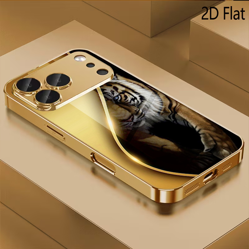 Phone Cases That Cover The Camera - ゴールデンタイガー柄強化ガラスデザイン iPhone16 17 ProMax 1514 1312