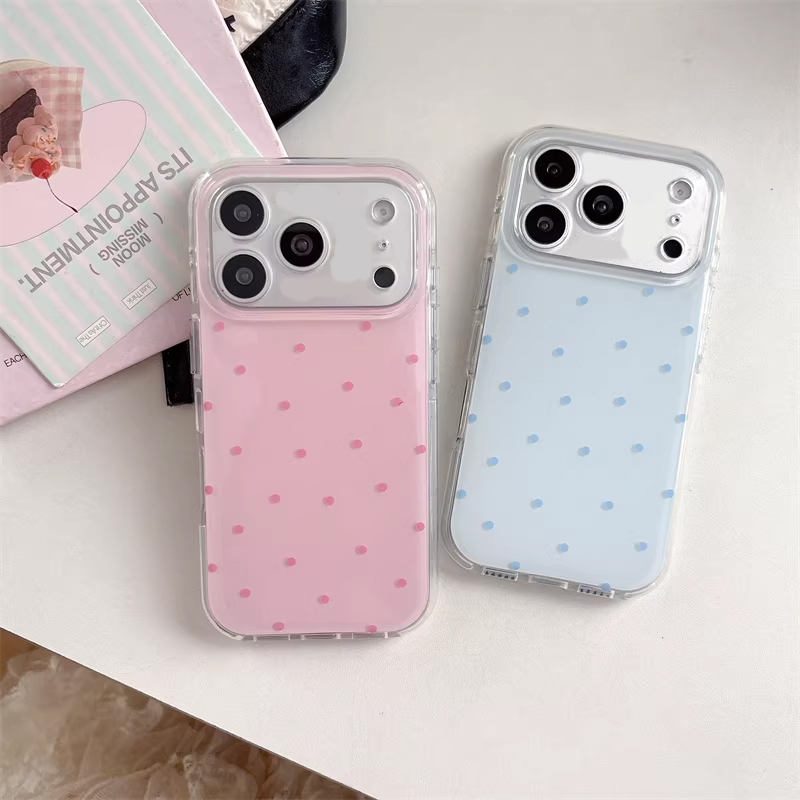 Phone Cases Korean - 韓国風 シンプル ブルー ピンク 水玉模様 漫画風