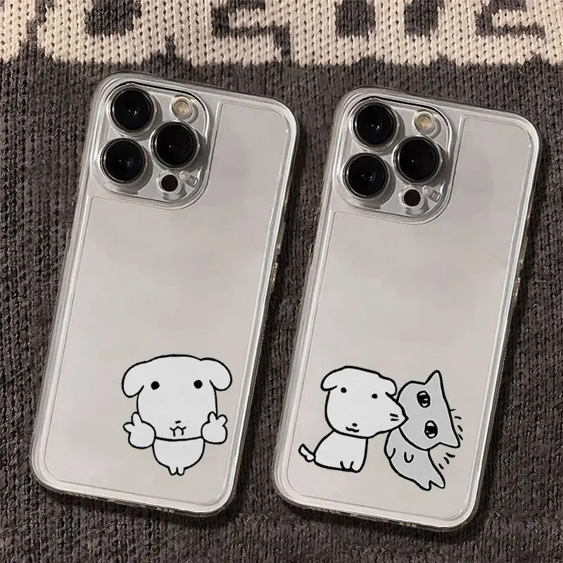 Phone Cases Korean - 新しい韓国風可愛い子犬猫カップルクリアスマホケース iPhone 17 AIR 16 15