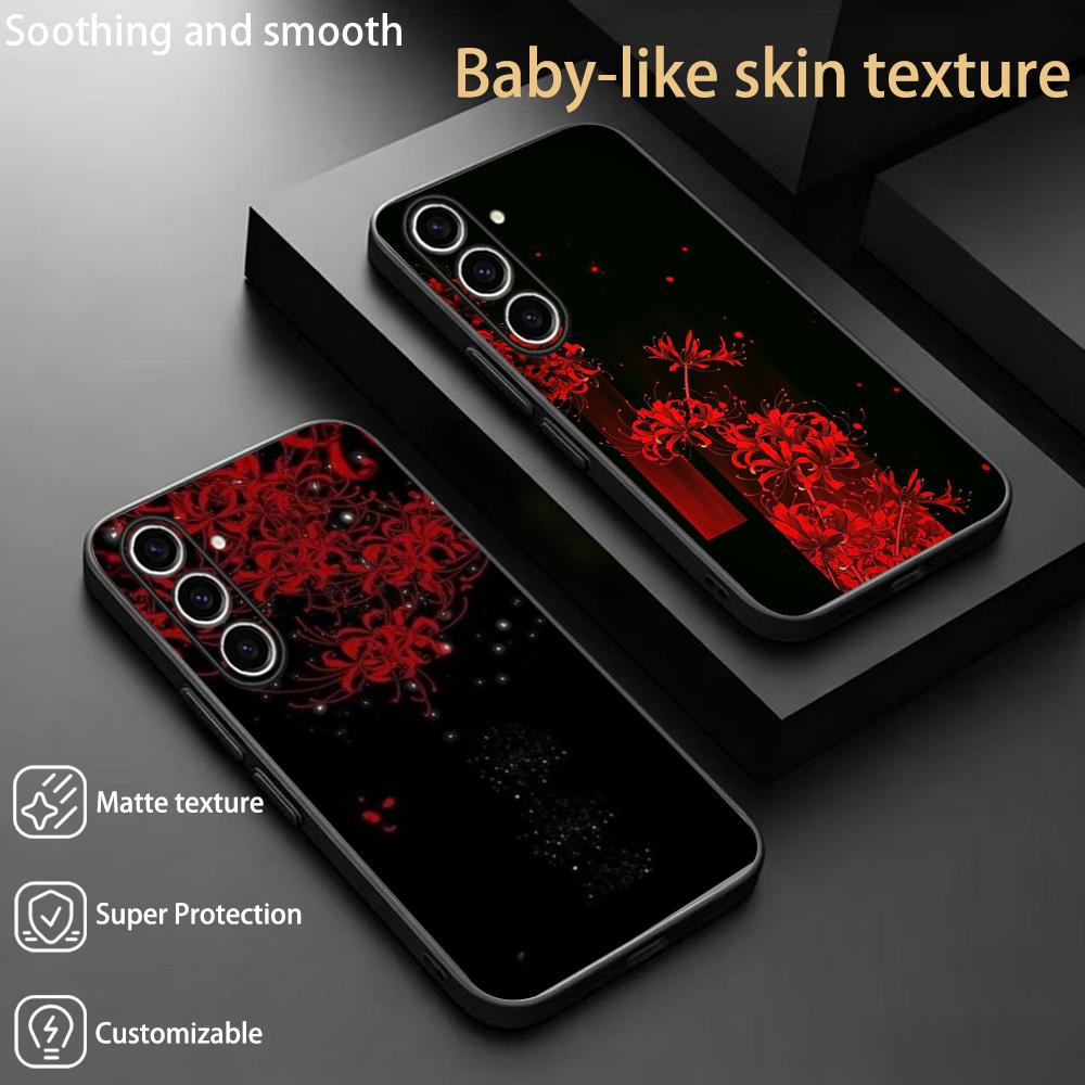 Phone Cases For Samsung S22 - 赤いスパイダーリリー柄の日本風アートデザインスマホケース Samsung Galaxy S26 S25 S24