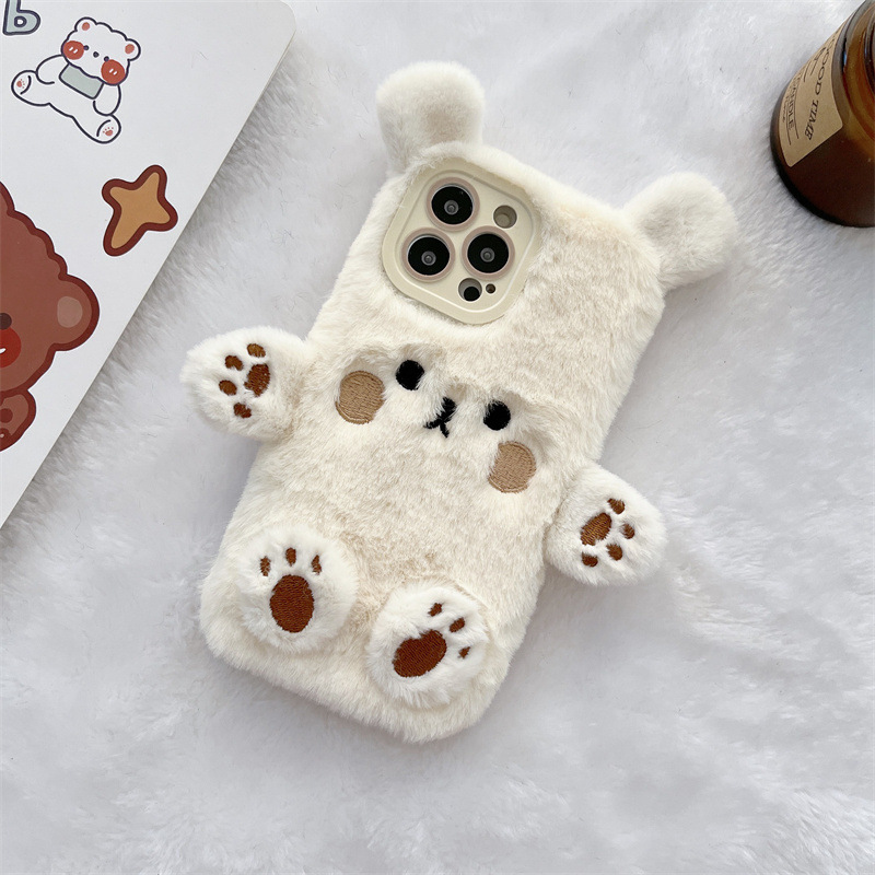 韓国の3D漫画風クマのふわふわぬいぐるみカップル携帯ケース  - Phone Cases Korean のレビューと価格