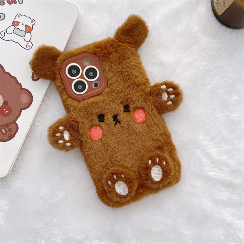 韓国の3D漫画風クマのふわふわぬいぐるみカップル携帯ケース  - Phone Cases Korean のレビューと価格