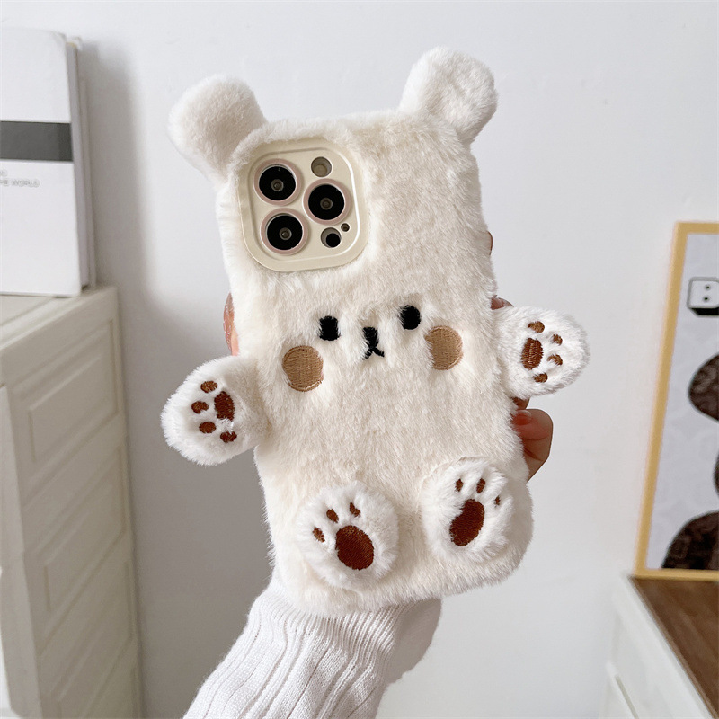 韓国の3D漫画風クマのふわふわぬいぐるみカップル携帯ケース  - Phone Cases Korean のレビューと価格