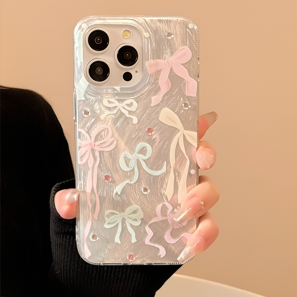 韓国のカラフルな蝶結びダイヤモンドステッカー付きiPhone - Phone Cases Korean のレビューと価格