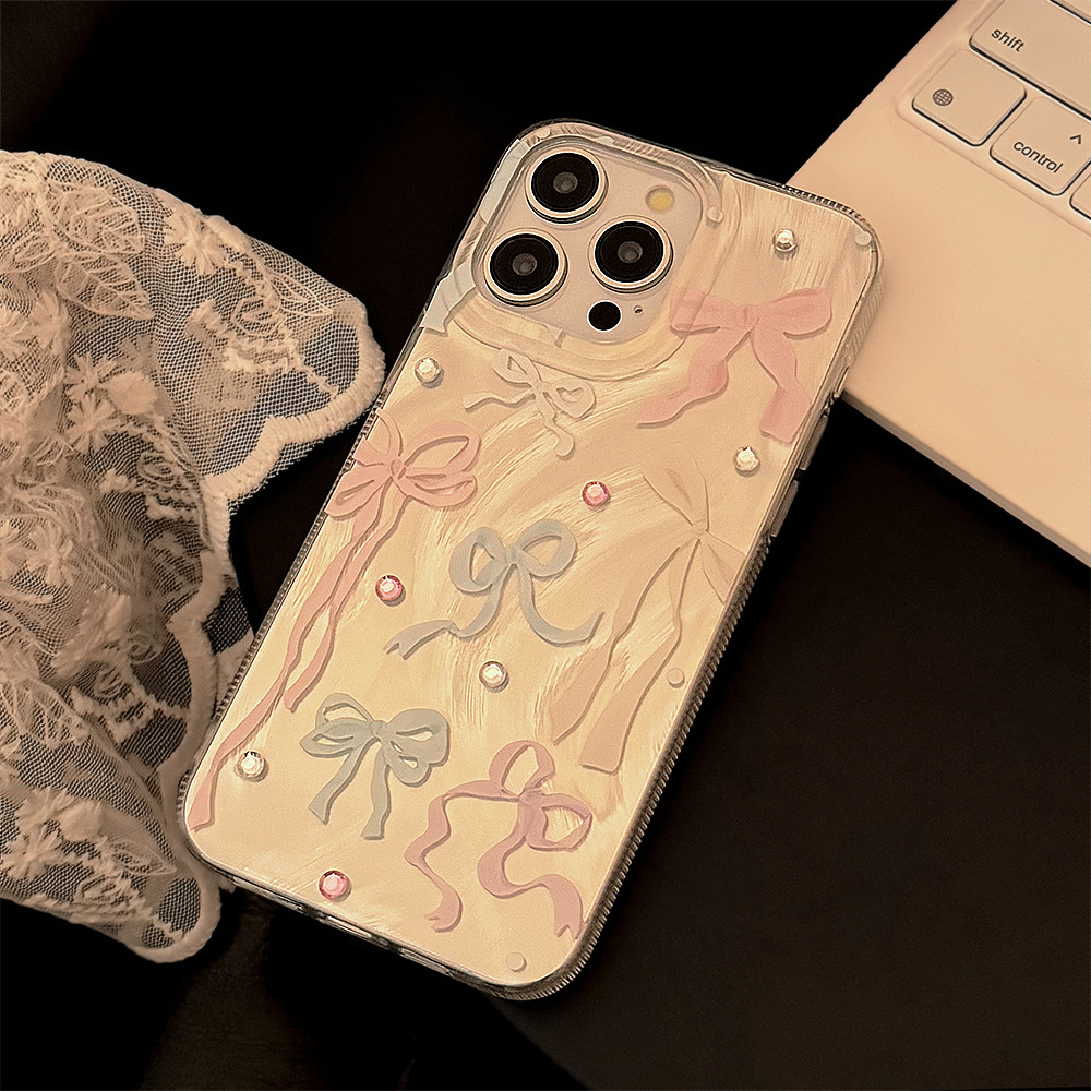 韓国のカラフルな蝶結びダイヤモンドステッカー付きiPhone - Phone Cases Korean のレビューと価格