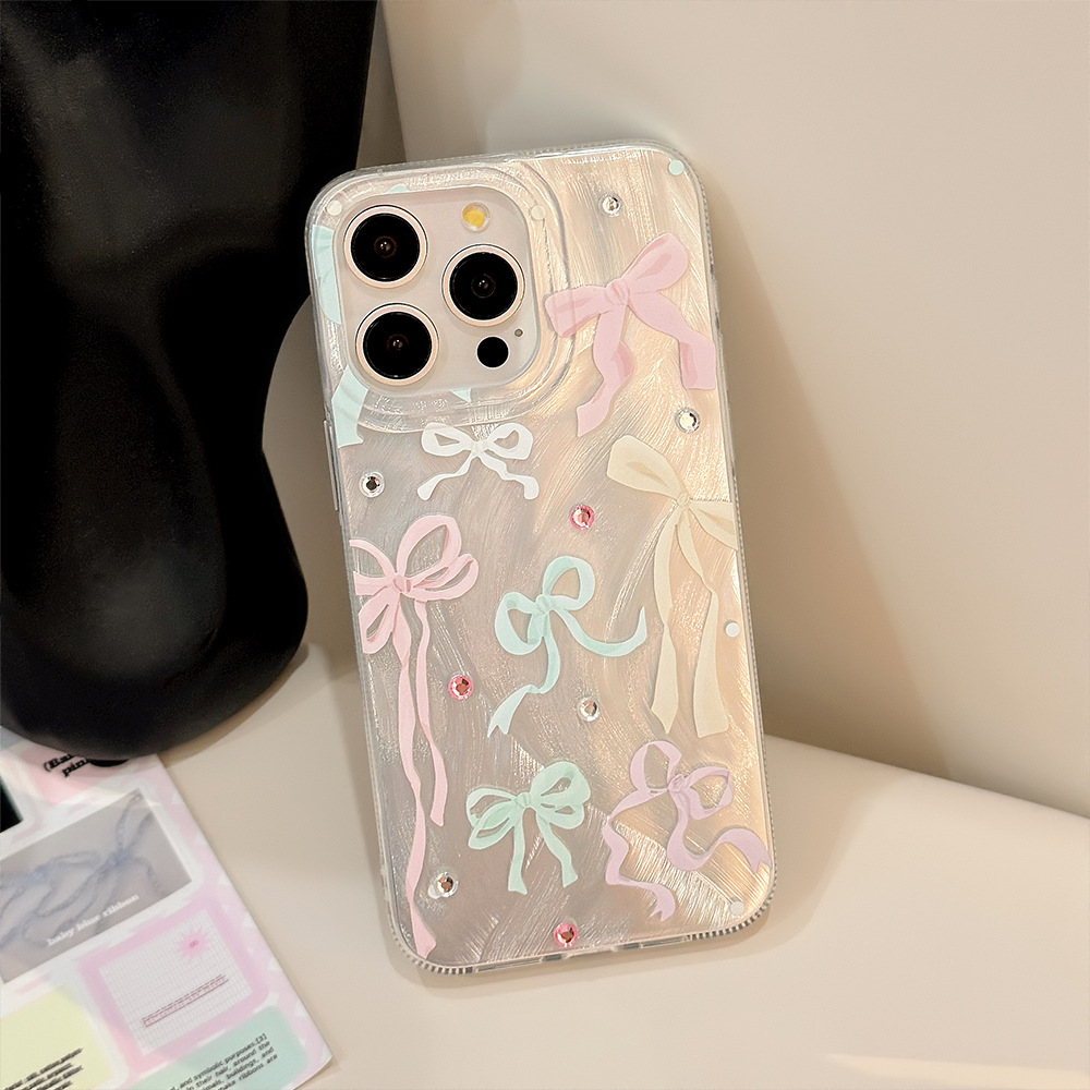 韓国のカラフルな蝶結びダイヤモンドステッカー付きiPhone - Phone Cases Korean のレビューと価格
