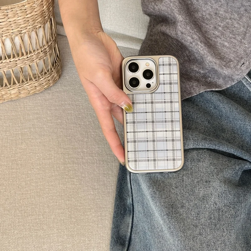 韓国風 インス風 エポキシブルー チェック柄 耐衝撃 クリエ - Phone Cases Korean のレビューと価格