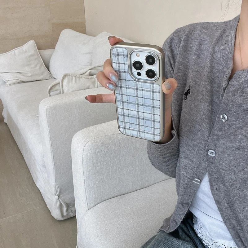 韓国風 インス風 エポキシブルー チェック柄 耐衝撃 クリエ - Phone Cases Korean のレビューと価格