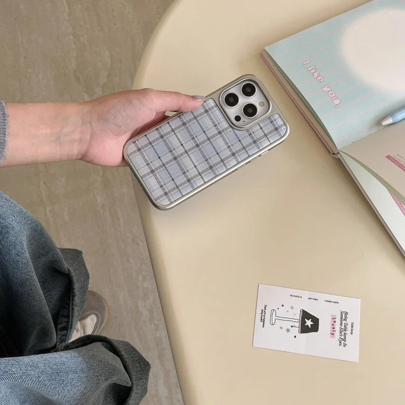 韓国風 インス風 エポキシブルー チェック柄 耐衝撃 クリエ - Phone Cases Korean のレビューと価格