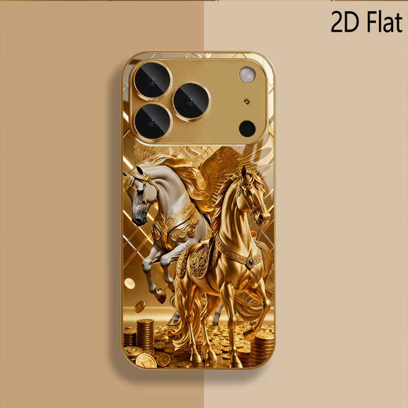 2頭の馬柄の強化ガラスデザイン iPhone16 17 Pr - Phone Cases That Cover The Camera のレビューと価格