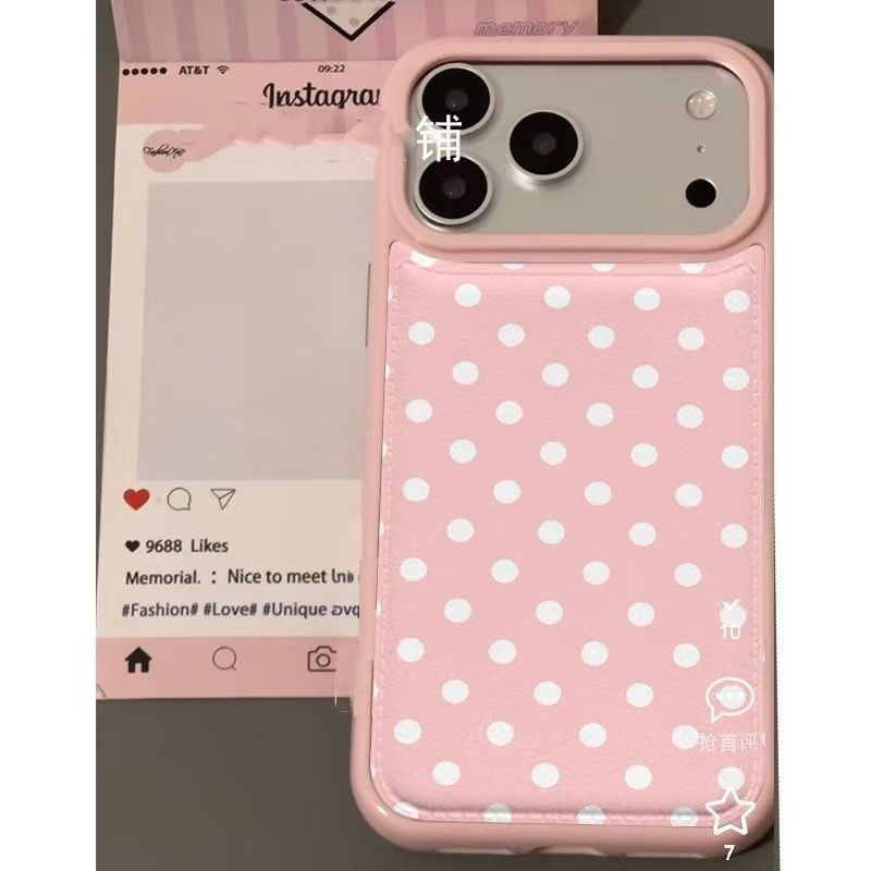 韓国のトレンドのかわいいピンクの水玉模様レザー製スマホケース - Phone Cases Korean のレビューと価格