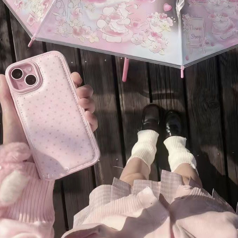 韓国のトレンドのかわいいピンクの水玉模様レザー製スマホケース - Phone Cases Korean のレビューと価格