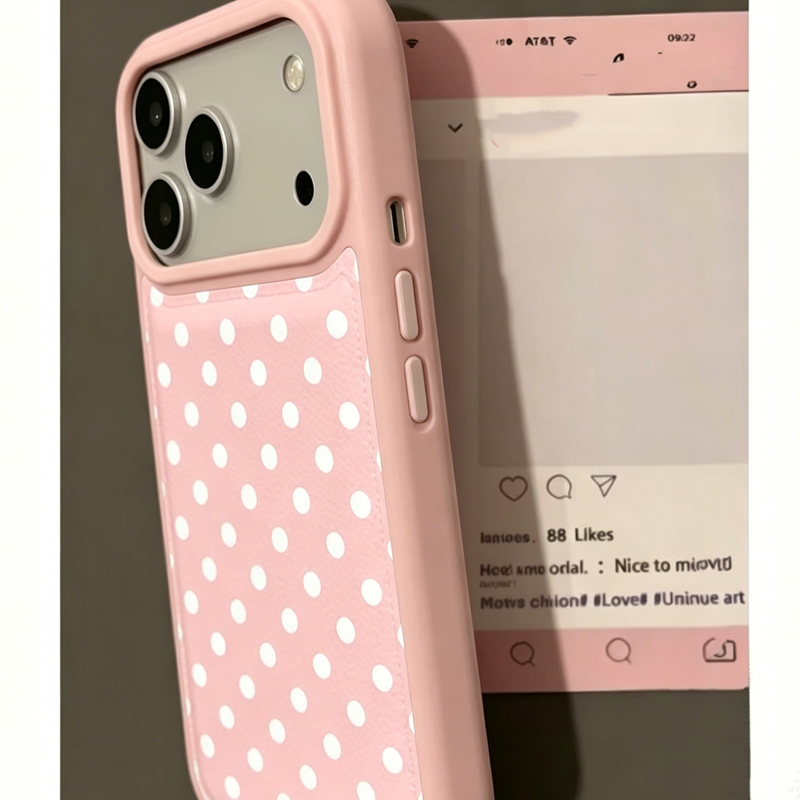 韓国のトレンドのかわいいピンクの水玉模様レザー製スマホケース - Phone Cases Korean のレビューと価格