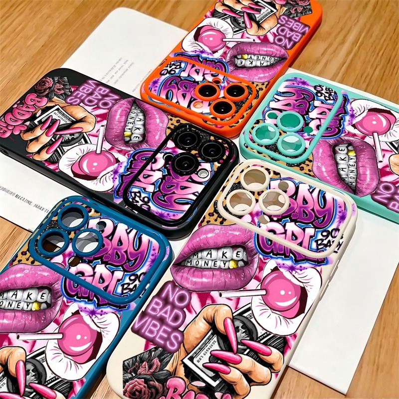 ヒップホップピンクリップスベビーガールグラフィティプリントi - Phone Cases Cool Girl のレビューと価格