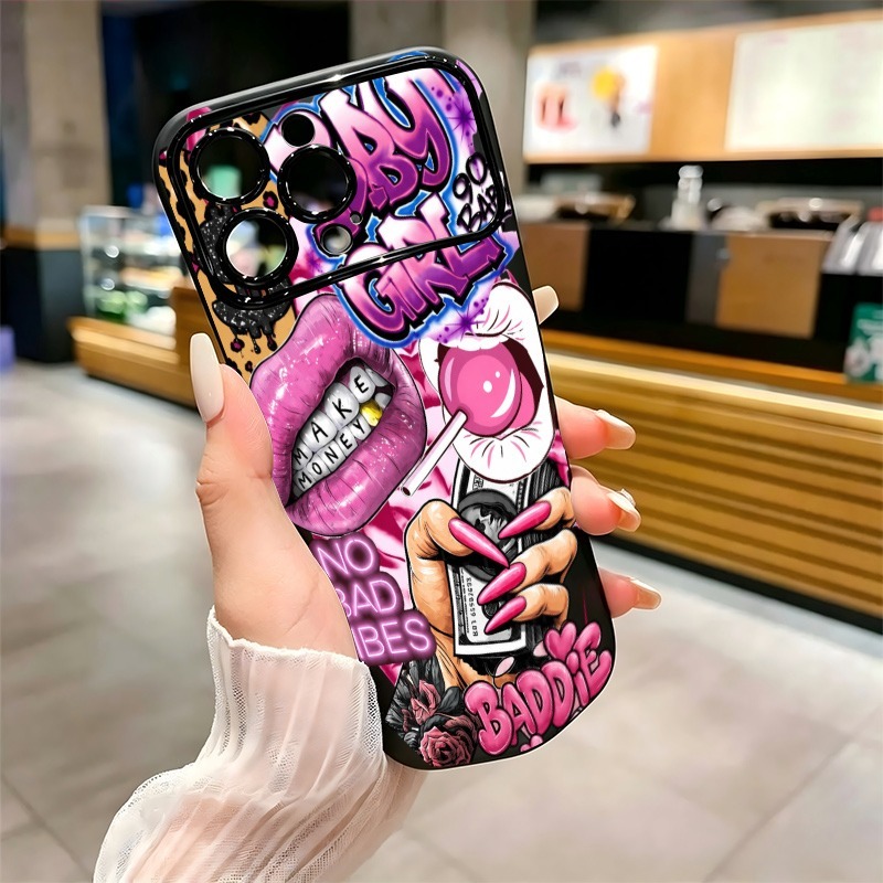 ヒップホップピンクリップスベビーガールグラフィティプリントi - Phone Cases Cool Girl のレビューと価格