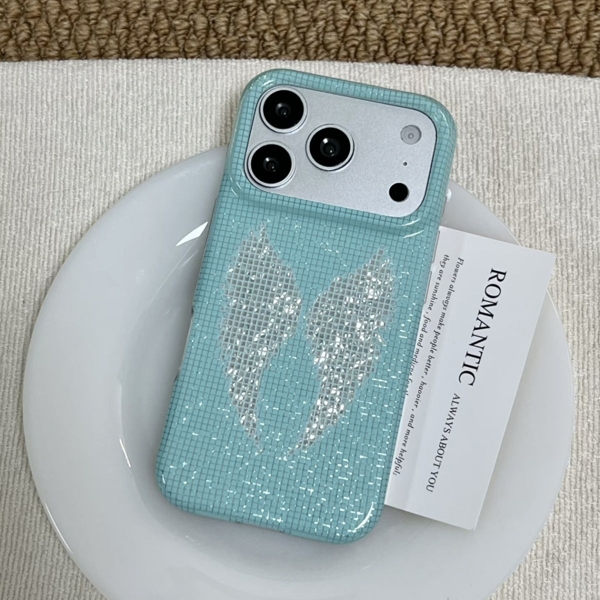 韓国風ミントカラーの英語クロスエンジェルウィングスiPhon - Phone Cases Korean のレビューと価格