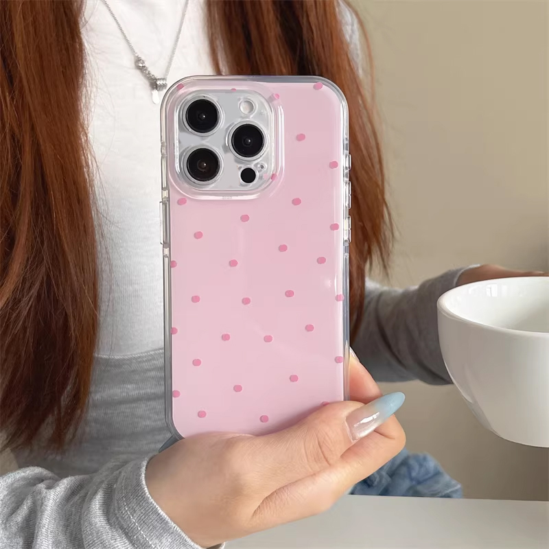 韓国風 シンプル ブルー ピンク 水玉模様 漫画風 スマホケ - Phone Cases Korean のレビューと価格