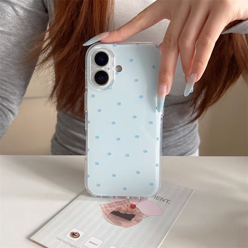 韓国風 シンプル ブルー ピンク 水玉模様 漫画風 スマホケ - Phone Cases Korean のレビューと価格