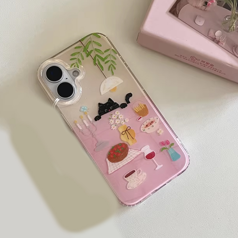 インスタ映え可愛いダイニングテーブルと小さな黒猫の漫画風スマ - Phone Cases Cool Girl のレビューと価格