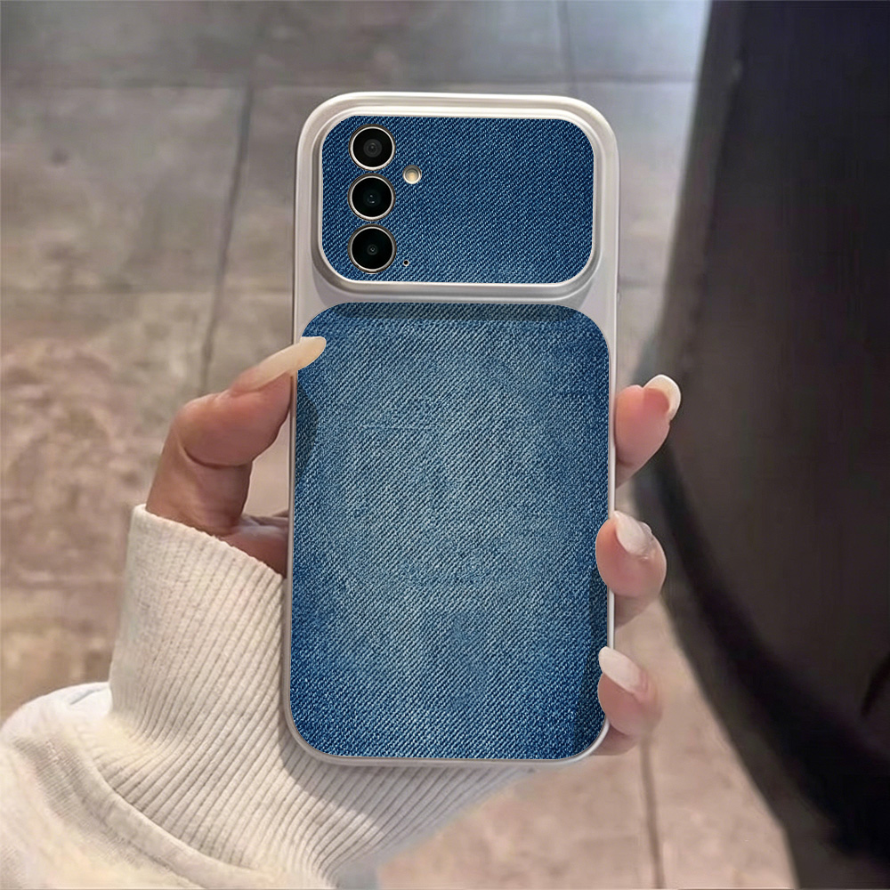 レトロブルーデニムPUレザー携帯電話ケース サムスン A57 - Phone Cases That Cover The Camera のレビューと価格