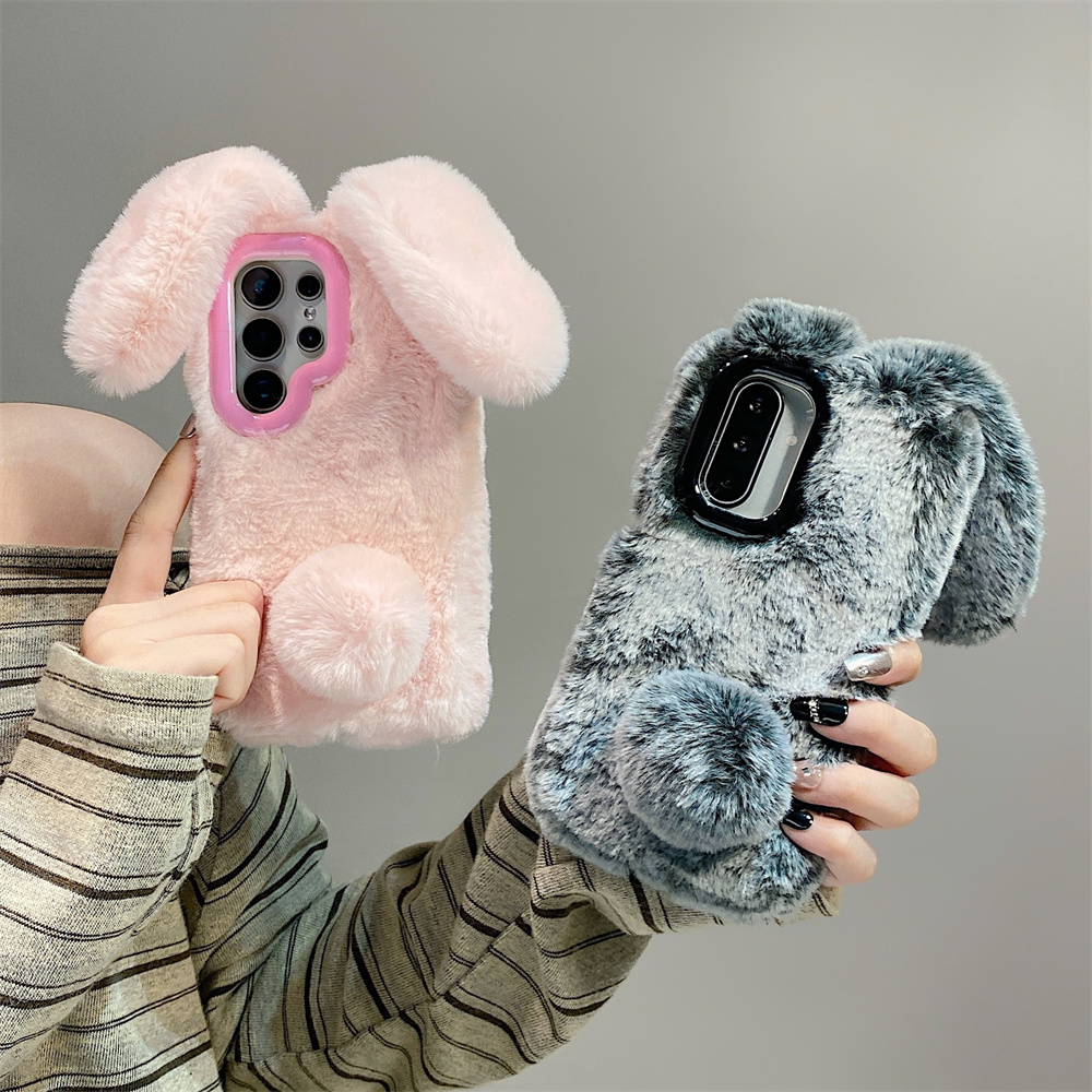 かわいいウサギ耳ふわふわスタンド付きスマホケース Samsu - Phone Cases That Cover The Camera のレビューと価格