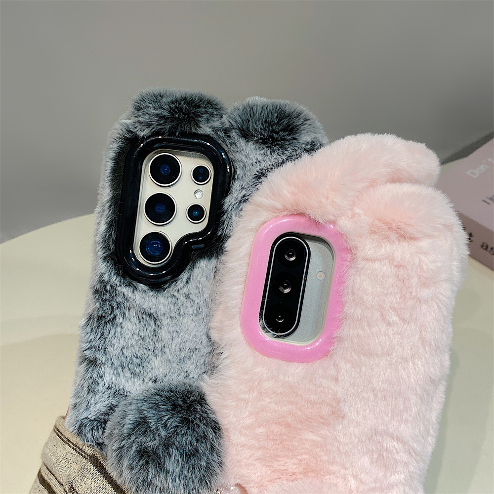 かわいいウサギ耳ふわふわスタンド付きスマホケース Samsu - Phone Cases That Cover The Camera のレビューと価格