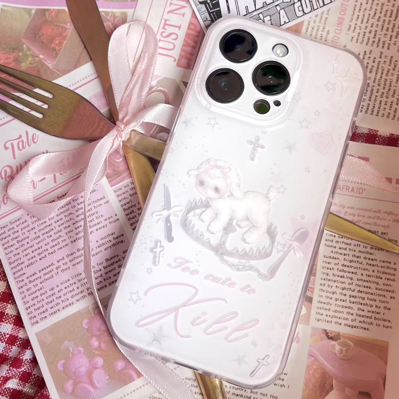 Y2K韓国風INSクリエイティブキュートピンク子羊漫画風スマ - Phone Cases Cool Girl のレビューと価格