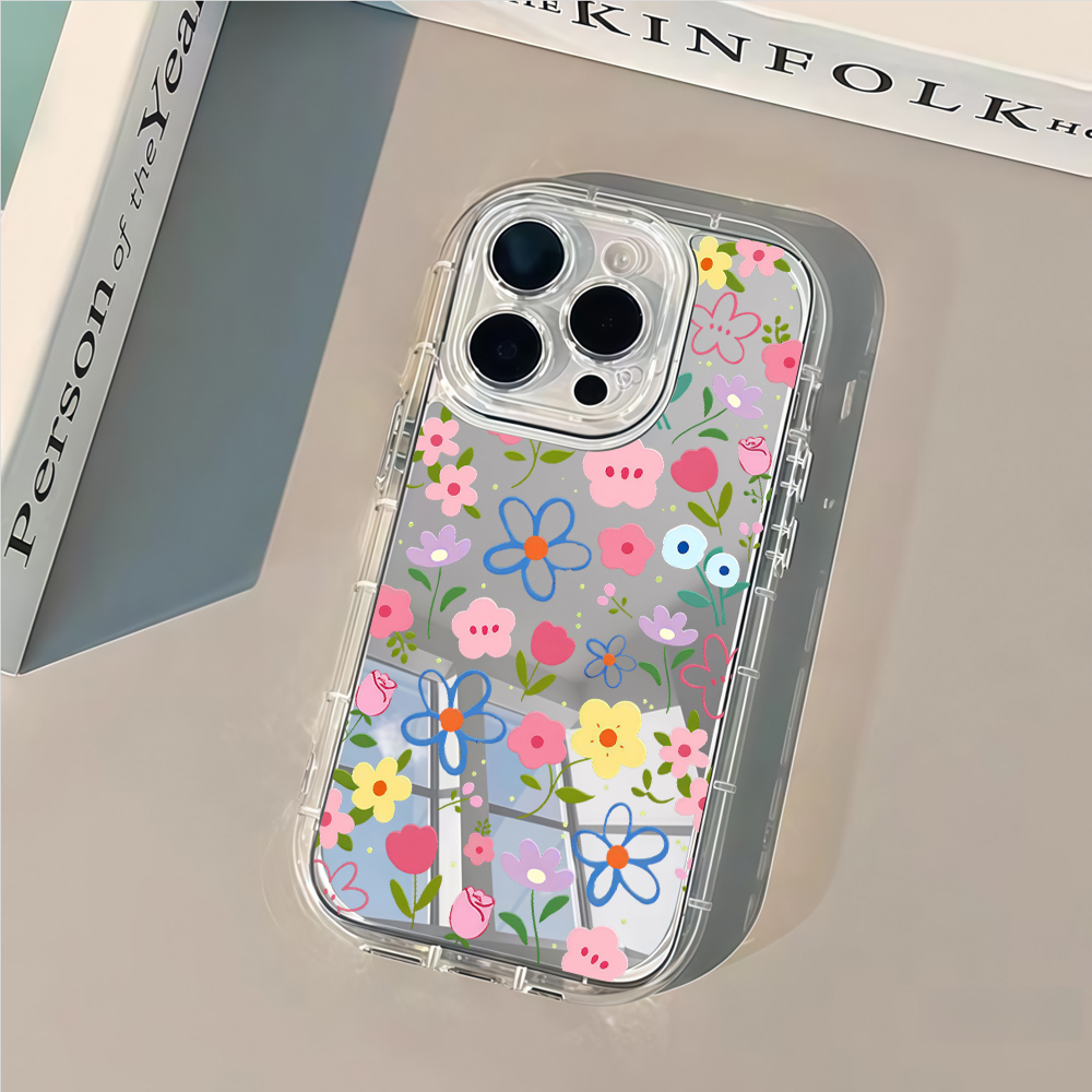 韓国風花柄シルバーミラー付きスマホケース iPhone 17 - Phone Cases Korean のレビューと価格